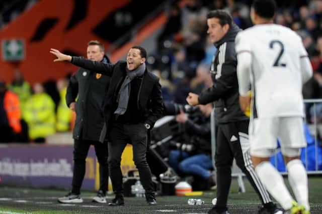 Hull City head coach Liam Rosenior on the touchline against Fulham. Picture: Simon Hulme