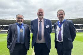 The Chamber’s new President, Albert Weatherill (right) and Vice President Kirk Akdemir (left) pictured with the Police and Crime Commissioner for Humberside, Jonathan Evison at MKM Stadium.