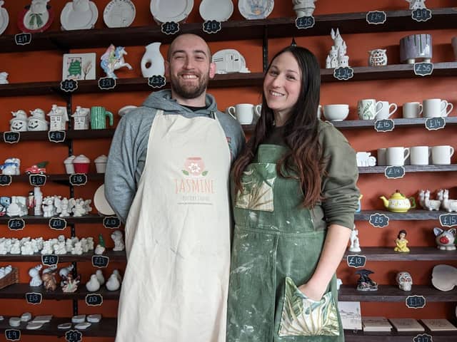 Pepe and Naomi, the owners of Jasmines Pottery  at The Ridings.