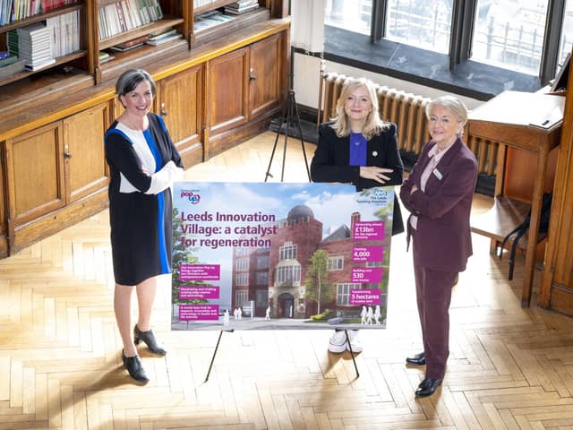 Left to right: Cllr Helen Hayden, Leeds City Council; Tracy Brabin, Mayor of West Yorkshire; and Dame Linda Pollard, chair of the Leeds Innovation Partnership and chair of Leeds Teaching Hospitals NHS Trust.