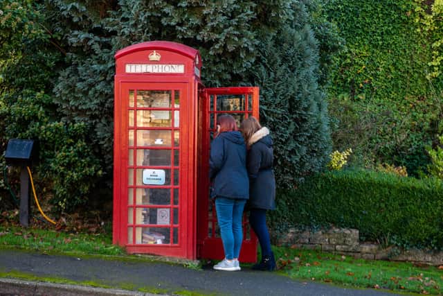 The former village phone box in Thorpe Salvin has now been turned into a little local library.