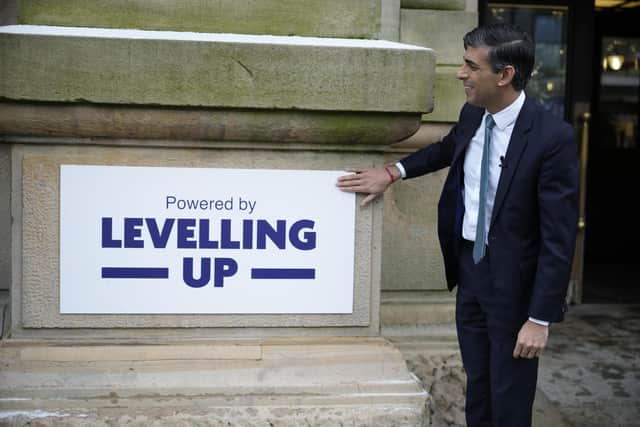 Prime Minister Rishi Sunak with a Levelling Up sign. PIC: Christopher Furlong/PA Wire