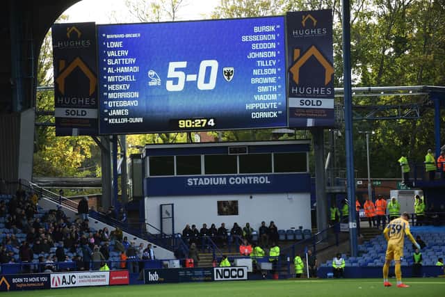 SOAK IT IN: The Hillsborough scoreboard reveals the damage (Image: Steve Ellis)