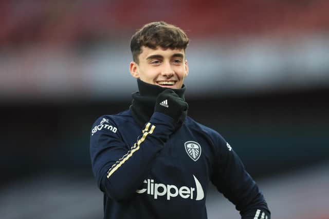 Niall Huggins made his Premier League debut with Leeds United in February 2021, appearing as a substitute against Arsenal. Image: Adam Davy - Pool/Getty Images