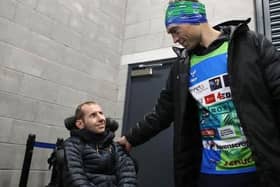Former Leeds Rhinos player Rob Burrow, left, pictured with Kevin Sinfield during day six of his Ultra 7 in 7 Challenge. (Picture: PA)