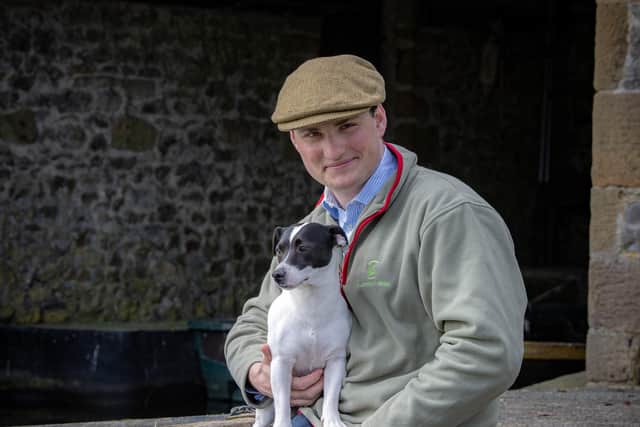 Roddy Bannister who has taken over the family owned Coniston Hotel Country Estate & Spa at Coniston Cold in the Yorkshire Dales, pictured on the estate with his dog Ernest. Photograph by Tony Johnson.