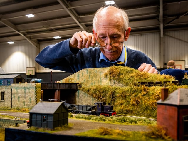 Paul Windle, of Hull with his layout called 'Axe Bridge' a 009 narrow gauge set.