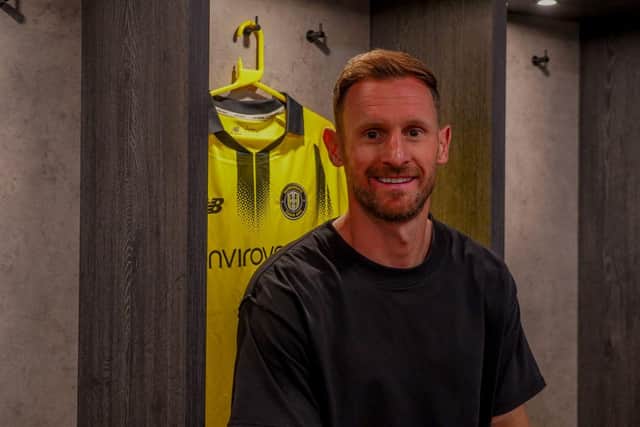 Tom Lees, pictured after signing for Harrogate Town. Picture courtesy of HTAFC.