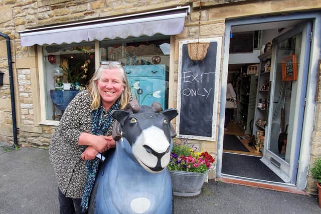 Artist Helen Peyton outside the Magpie 2 shop and gallery in Skipton.