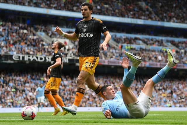 PENALTY: Leeds United substitute Pascal Struijk is punished for fouling Manchester City's Phil Foden