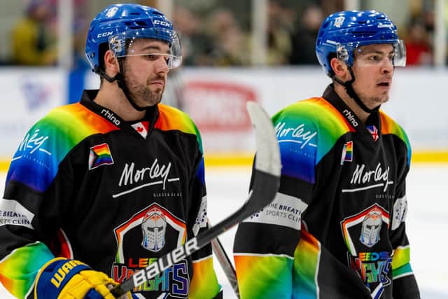ON THE BOARD: Zach Brooks (left) and COle Shudra - with two - helped Leeds Knights to a 7-1 home win against Swindon Wildcats on Sunday night. Picture courtesy of Oliver Portamento