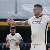 Andy Cook scored a hat-trick as he spearheaded Bradford City to a first away win of the season. Image: Robbie Stephenson/PA Wire