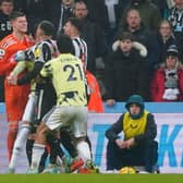 Tempers flare between players during the Premier League match at St. James' Park, Newcastle upon Tyne. Picture: Owen Humphreys/PA