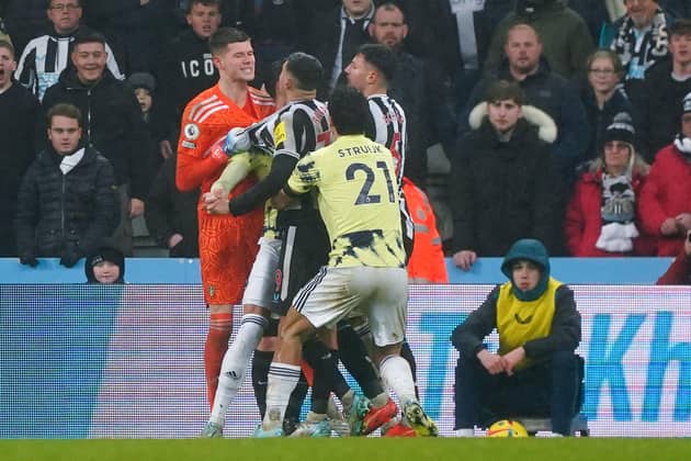 Tempers flare between players during the Premier League match at St. James' Park, Newcastle upon Tyne. Picture: Owen Humphreys/PA