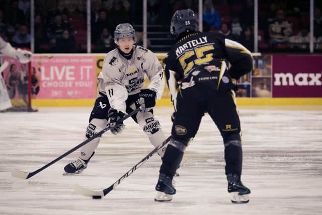 DOUBLE DELIGHT: Finlay Ulrick came to the fore in Hull Seahawks 5-1 win over leaders Milton Keynes Lightning on Sunday night, scoring two goals and two assists. Picture: Kim Elliott/Seahawks Media.