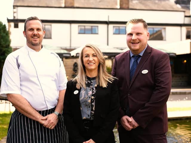The Sitwell Arms Hotel is undergoing a major upgrade after securing more than £1m in funding from Cambridge & Counties Bank. Pictured (from left) Daniel Nutt, executive chef, Jo-Anne Oldfield MD and John Makin GM. (Photo supplied on behalf of the Sitwell Arms)