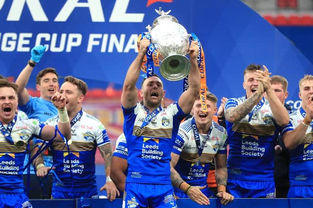 Luke Gale lifts the Challenge Cup after Leeds Rhinos' win over Salford Red Devils at Wembley in 2020. (Picture by Mike Egerton/PA Wire)