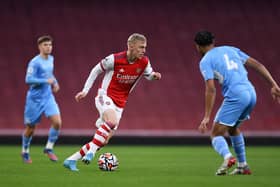 Arsenal forward Mika Biereth is said to be of interest to Sheffield Wednesday. Image: Alex Burstow - Arsenal FC/Arsenal FC via Getty Images