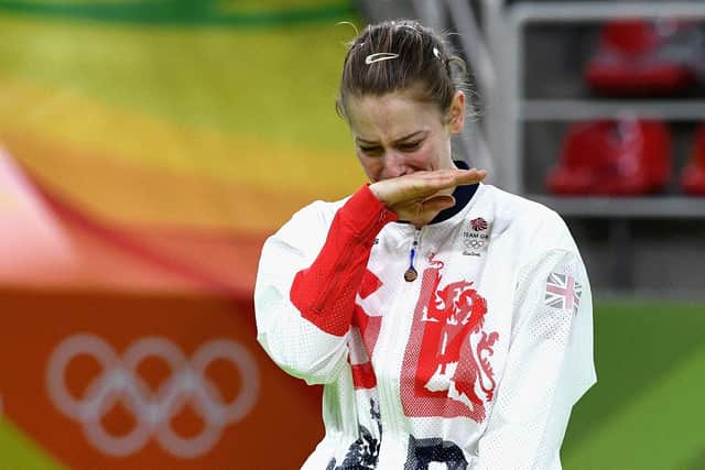 Tears of joy on the podium for Bryony Page as she won silver in Rio (Picture: David Ramos/Getty Images)
