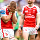 Mikey Lewis shows his dejection after Hull KR's Wembley defeat. (Photo: Will Palmer/SWpix.com)