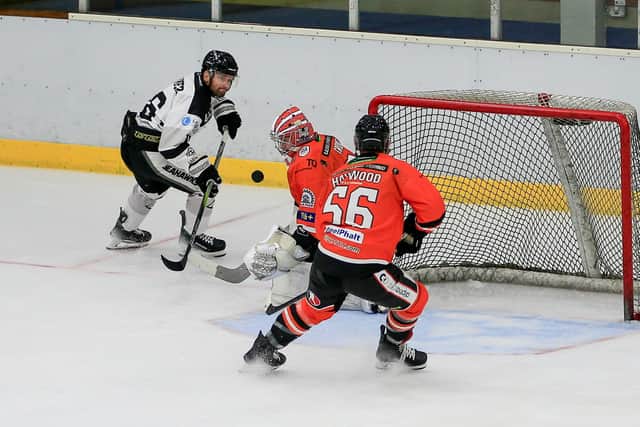 HOMEGROWN: Sam Towner, pictured in action against former club Sheffield Steeldogs earlier this season. Picture: Steve Pollitt/Knights Media.
