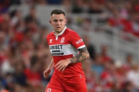 MIDDLESBROUGH, ENGLAND - AUGUST 09: Middlesbrough player Caolan Boyd-Munce in action during the Carabao Cup First Round match between Middlesbrough and Barnsley at Riverside Stadium on August 10, 2022 in Middlesbrough, England. (Photo by Stu Forster/Getty Images)