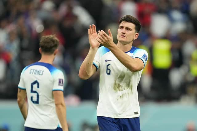 England's Harry Maguire appears dejected following defeat after the FIFA World Cup Quarter-Final match at the Al Bayt Stadium in Al Khor, Qatar. Picture: Nick Potts/PA Wire.