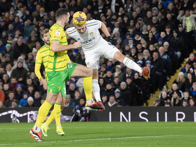 HEAD BOY: Patrick Bamford heads Leeds United in front against Norwich City