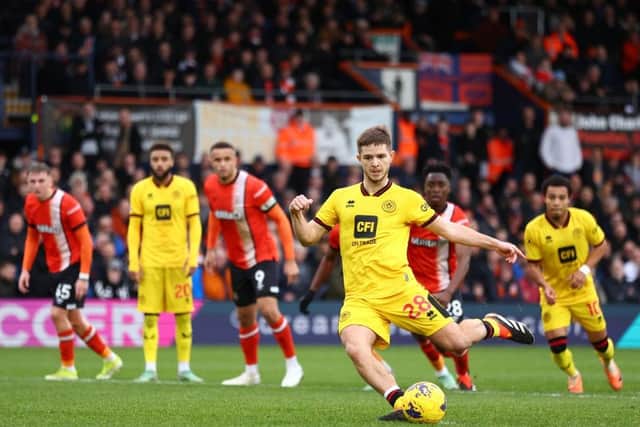 SPOT ON: James McAtee converts from the penalty spot for Sheffield United