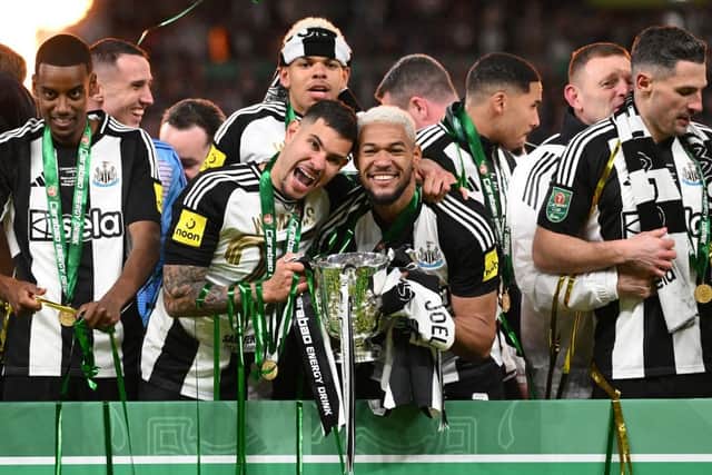 WINNERS: But Bruno Guimaraes (front left) has left and Newcastle United have regressed since 2024-25 (Image: Stu Forster/Getty Images)