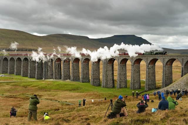 The Flying Scotsman crossing the Ribblehead Viaduct. (Pic credit: Bruce Rollinson)