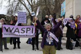 Women against state pension inequality (WASPI) protest outside the Houses of Parliament in 2019. Picture by Isabel Infantes via Getty Images