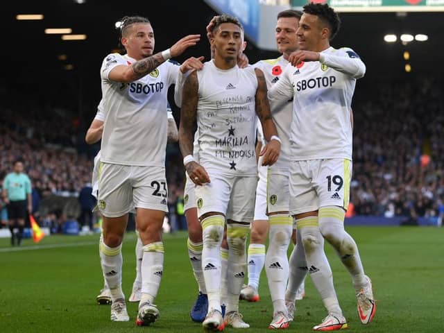 SOLD: Leeds United sold Kalvin Phillips (left) and Raphinha (second left) in the summer of 2022. Rodrigo was sold to Saudi Arabian club Al-Rayaan at a cut price the following summer