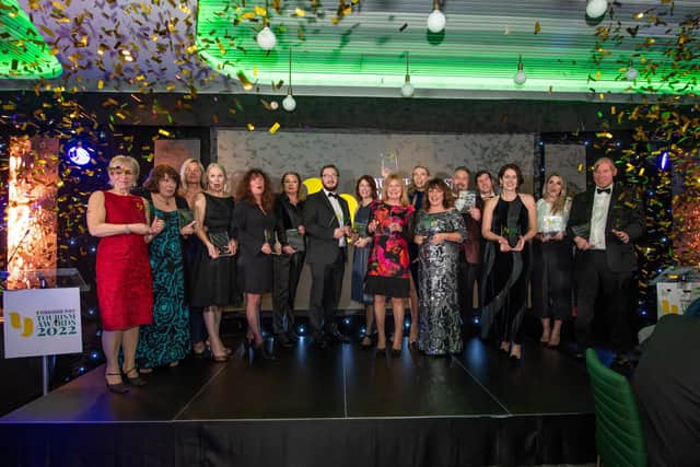 Picture by Allan McKenzie/YPN - 05/12/2022 - Yorkshire Post Tourism Awards 2022 - Headingley Stadium - Leeds,  England - All award winners on stage at the end of the evening.