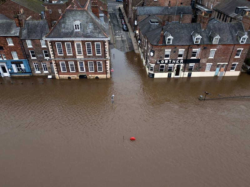 At 11am today (Jan 23) the River Ouse level at the Viking Recorder was 3.74m and rising – the top of the river’s normal range is 2.9m.
Photo: Danny Lawson/PA Wire