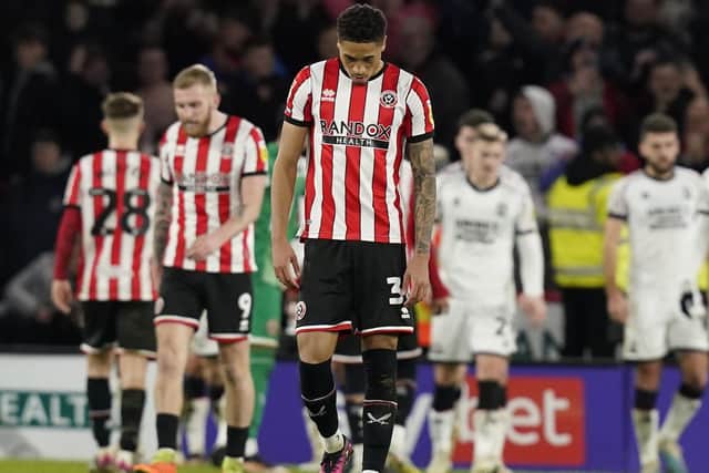 DEMORALISING: Daniel Jebbison during Sheffield United's 3-1 defeat at home to Middlesbrough