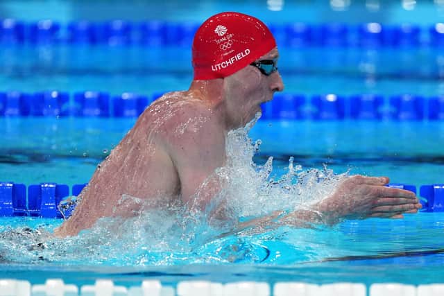XXXXXX: Max Litchfield during the men's 400 individual medley at the Paris La Defense Arena. Picture: Martin Rickett/PA