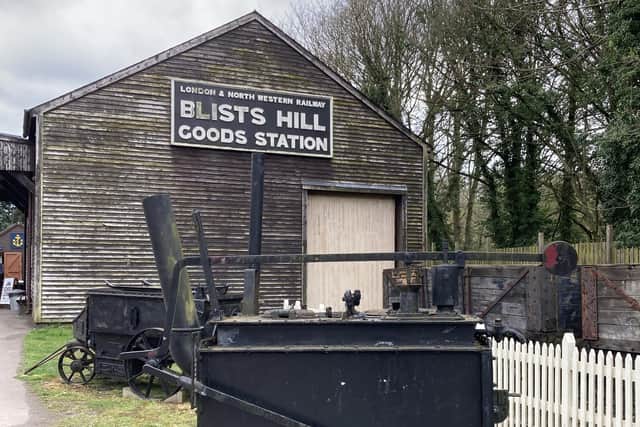 An early tar boiler on display near Blists Hill railway warehouse