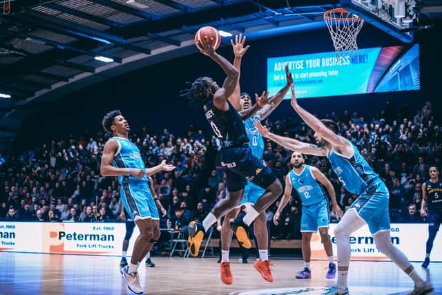 Devearl Ramsey goes to the basket to spark Sheffield Sharks' revival against Caledonia Gladiators. (Picture: Adam Bates)