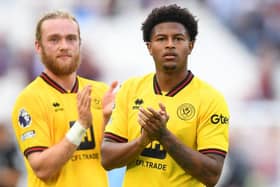 BACK OUT THERE: Rhian Brewster applauds the Sheffield United fans at West Ham United after his return from injury