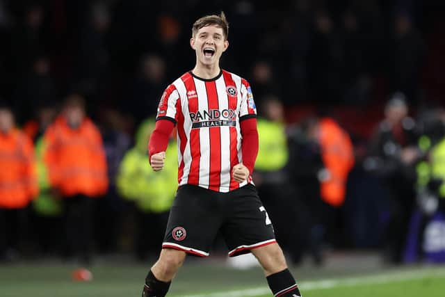 James McAtee of Sheffield United celebrates after their team's victory in the Emirates FA Cup Fifth Round match against Tottenham Hotspur (Picture: Catherine Ivill/Getty Images)