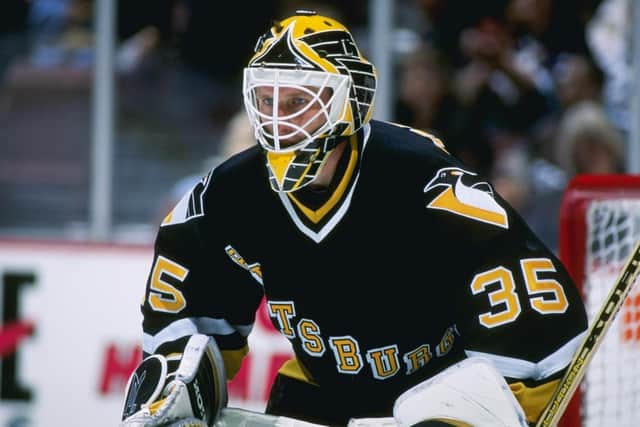 LEGENDARY: Tom Barrasso, in action for the Pittsburgh Penguins during the 1996-97 season. Picture: Glenn Cratty/Allsport