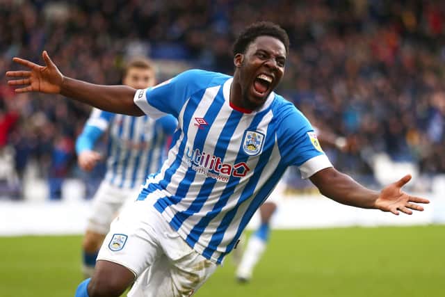 Huddersfield Town's Jaheim Headley celebrates scoring his side's second goal of the game during the Sky Bet Championship match at the John Smith's Stadium, Huddersfield. Picture: Tim Markland/PA.