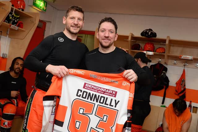 BOWING OUT TOGETHER: Jonathan Phillips and Brendan Connolly will both play their last games for the Sheffield Steelers this weekend. Picture courtesy of Dean Woolley