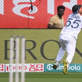 Captain marvel: Ben Stokes pulls off a wonder catch running back from mid-off to dismiss India's Shreyas Iyer off the bowling of Tom Hartley. Photo by Stu Forster/Getty Images.