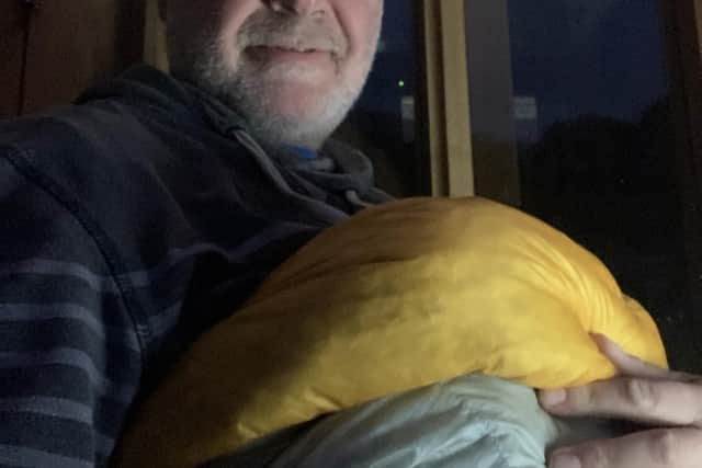 Tim Renshaw, who runs the Archer Project for rough sleepers, slept rough for two weeks as a fundraiser. He is pictured trying to sleep outside a church