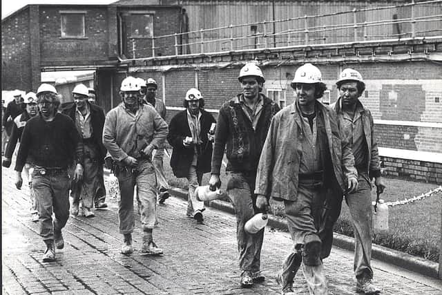 Miners leaving Grimethorpe Colliery