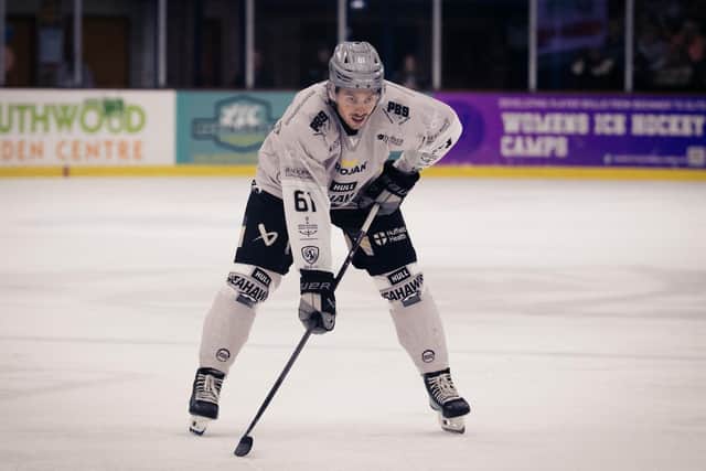 DOUBLE DELIGHT: Patrick Brown scored twice in Hull's 4-1 win at Solway on Saturday. Picture: Kim Elliott/Seahawks Media.