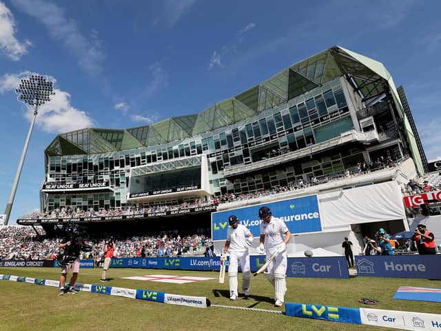 Jonny Bairstow and Joe Root walk out to bat on day two at Headingley. Photo by Jan Kruger/Getty Images.