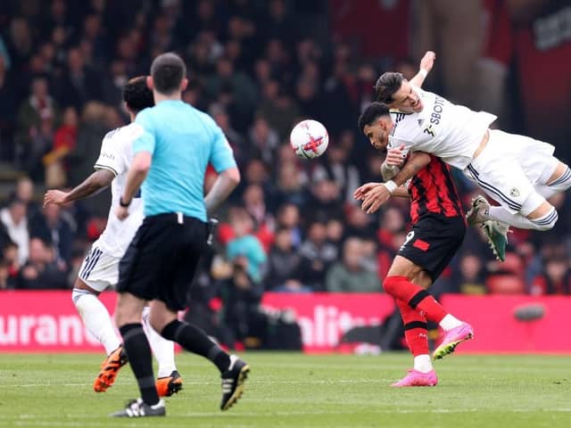 FALL GUY: Robin Koch takes to the air to challenge Bournemouth's Dominic Solanke